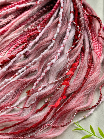 Berry Kiss Dreadlocks – Pink & Deep Red Curly Braided Fantasy Hair Extensions