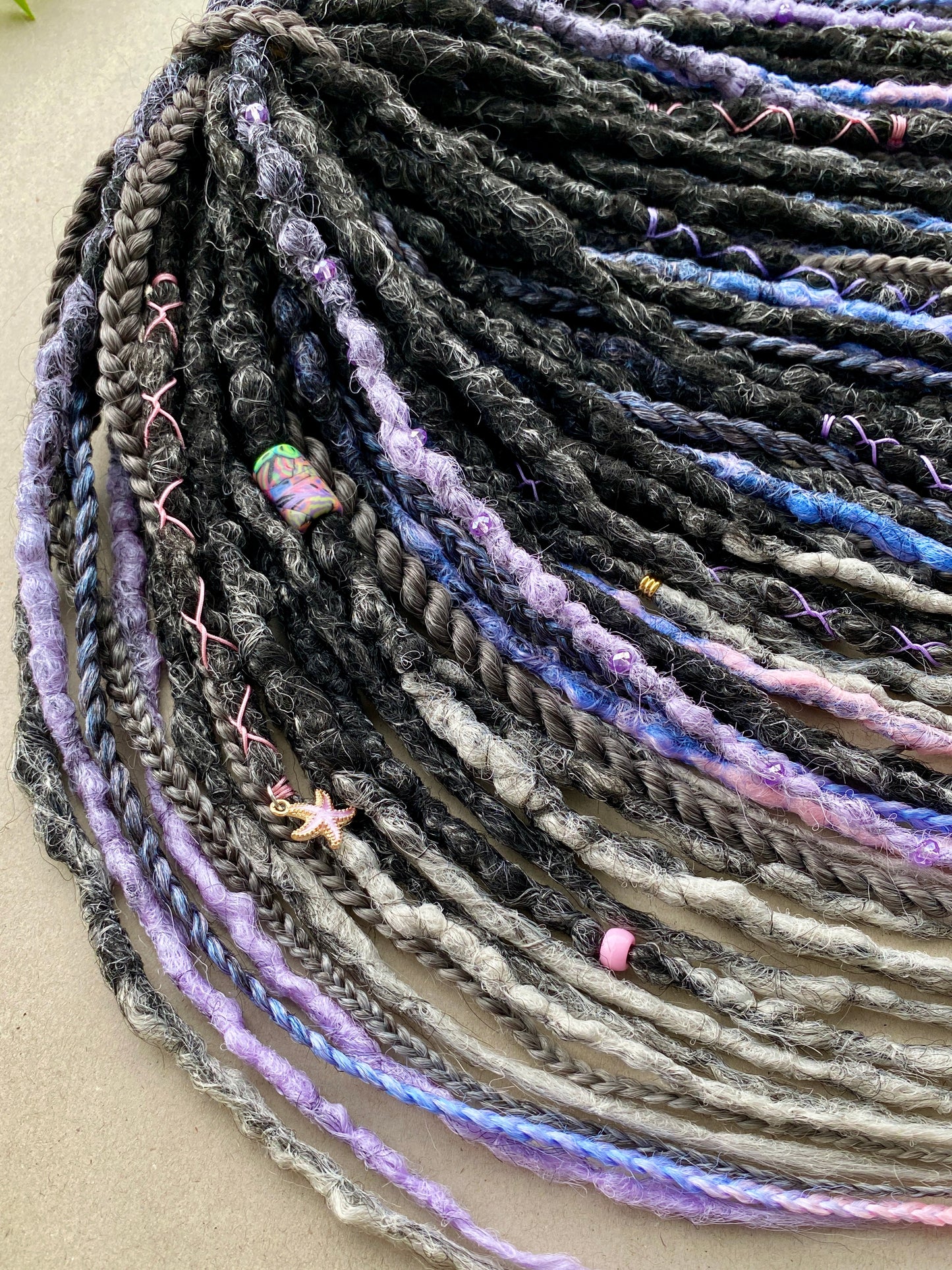 Twilight Ombre Dreadlocks – Black, Grey & Pastel Full Set Fantasy Hair Extensions