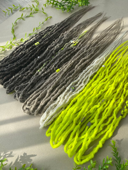 Neon Yellow Dreadlocks – Cyber Fantasy Full Set with Gray & White Accents
