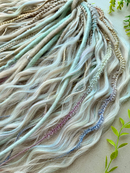 Pastel Rainbow Dreadlocks – Blonde, Mint & Lilac Full Set Fantasy Hair Extensions