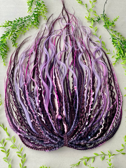 Witchy Purple & Pink Dreadlocks – Lavender Ombre Full Set Fantasy Hair Extensions