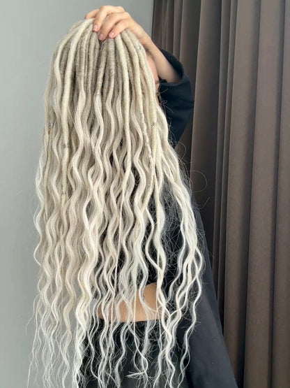 Blonde Ombre Dreadlocks with Curls – Cream & White Fantasy Hair Extensions (DE / SE)