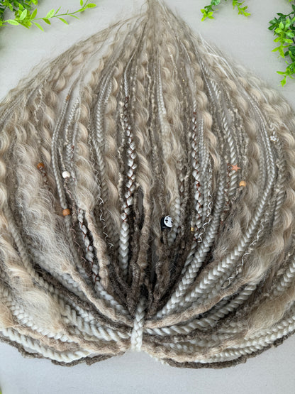 Ash Blonde Dreads — Ombre Synthetic Dreadlock Full Set with Braids & Curls | Boho Fairy Hair