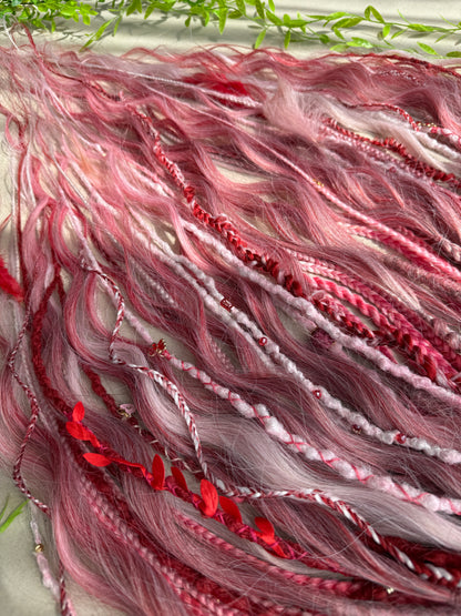 Berry Kiss Dreadlocks – Pink & Deep Red Curly Braided Fantasy Hair Extensions
