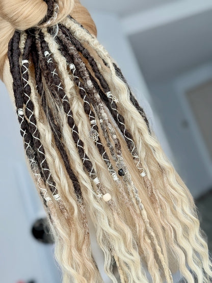 Blonde Brown Dread Scrunchie – Boho Hair Accessory, Wavy Dread Ponytail