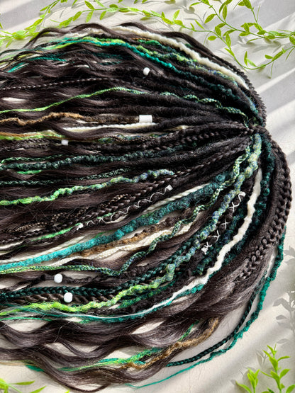 Woodland Fantasy Dreadlocks – Curly Braided Hair Extensions in Green & Earth Tones