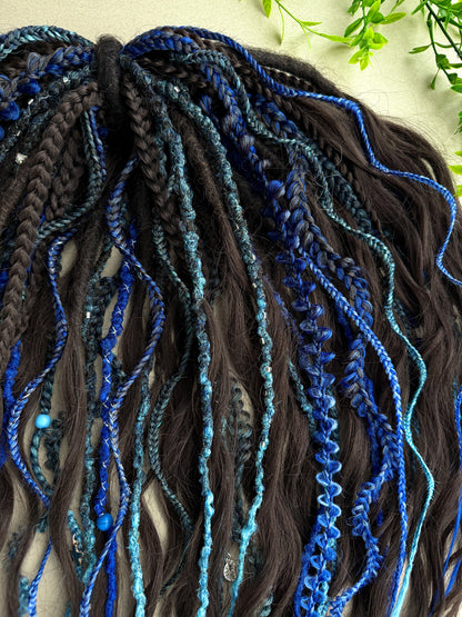 Blue Mermaid Dreadlocks – Teal & Sapphire Fantasy Hair Extensions (DE / SE)