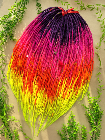 Rainbow Ombre DE Dreadlock Set – Purple Pink Orange Yellow Kanekalon Dread Extensions | 50 DE | 75 cm | Ready to Ship