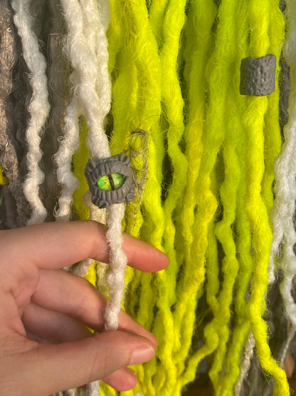 Neon Yellow Dreadlocks – Cyber Fantasy Full Set with Gray & White Accents