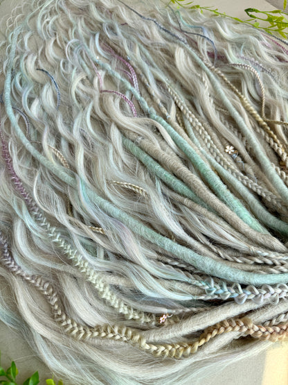 Pastel Rainbow Dreadlocks – Blonde, Mint & Lilac Full Set Fantasy Hair Extensions