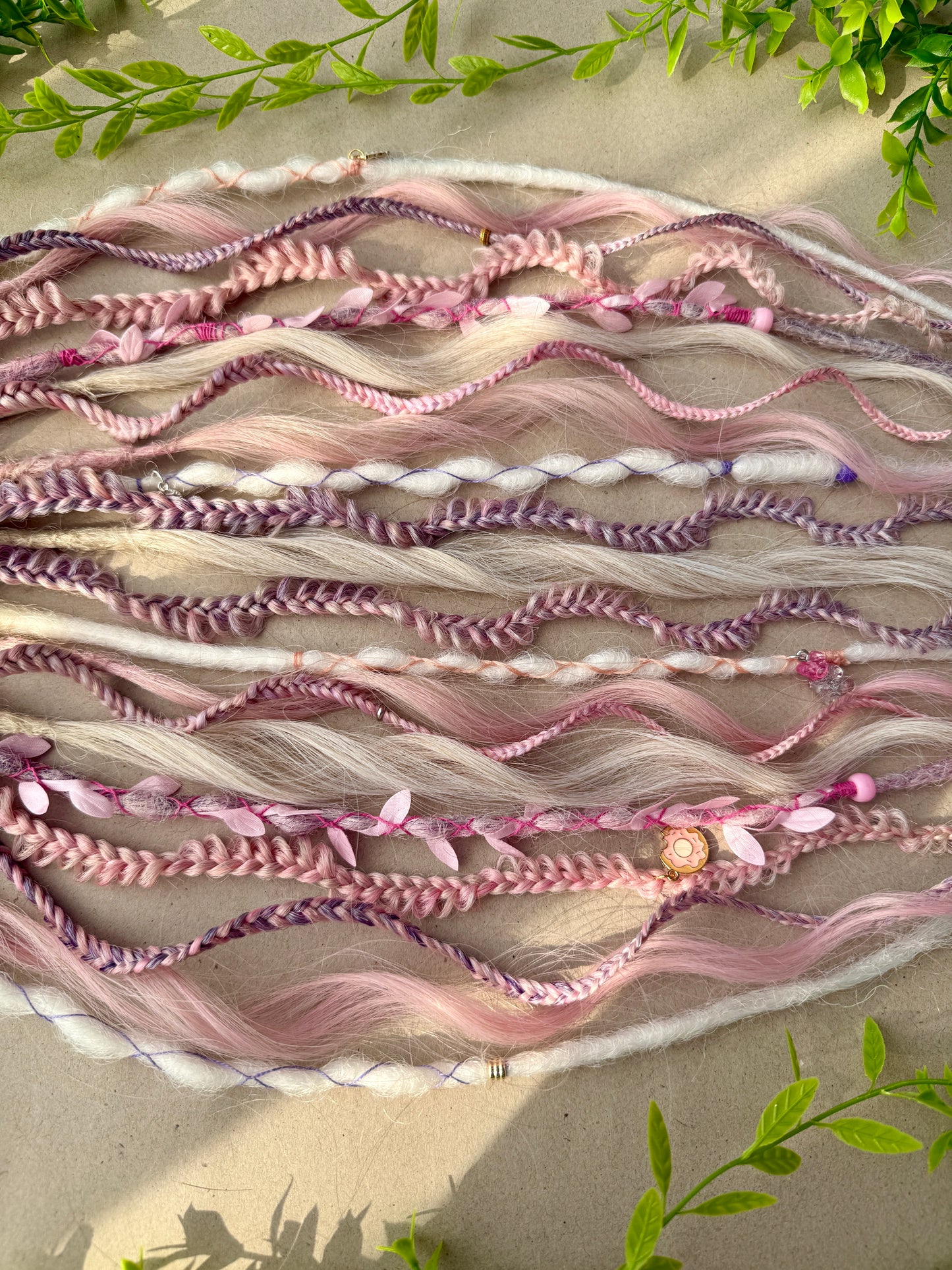 Pastel Dread Scrunchie – Pink Beige Hair Accessory, Boho Braids, Soft Fairy Hair Piece