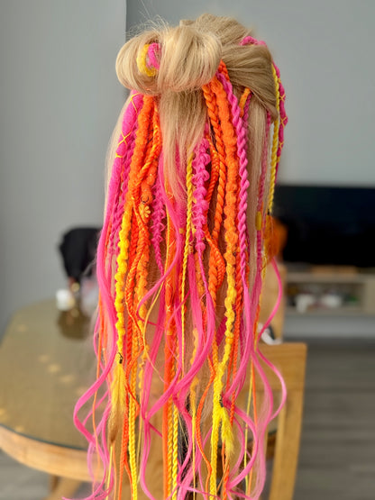 Neon Dread Hair Accessories Set – Scrunchie + 4 Clips, UV Reactive Festival Hair