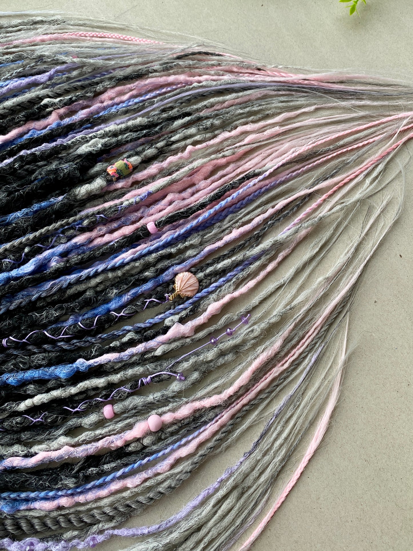 Twilight Ombre Dreadlocks – Black, Grey & Pastel Full Set Fantasy Hair Extensions