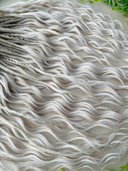 Blonde Ombre Dreadlocks with Curls – Cream & White Fantasy Hair Extensions (DE / SE)