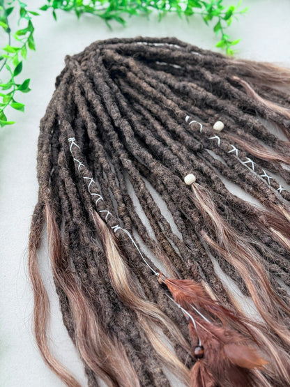 Brown Partial Dreadlock Set with Human Hair Ends | 26 DE Dreads for Undercut or Nape Install | Handmade Boho Dread Extensions | Ready to Ship
