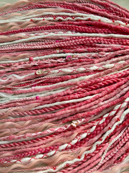 Sakura Bloom Dreadlocks – Pastel Pink & White Full Set Fantasy Hair Extensions