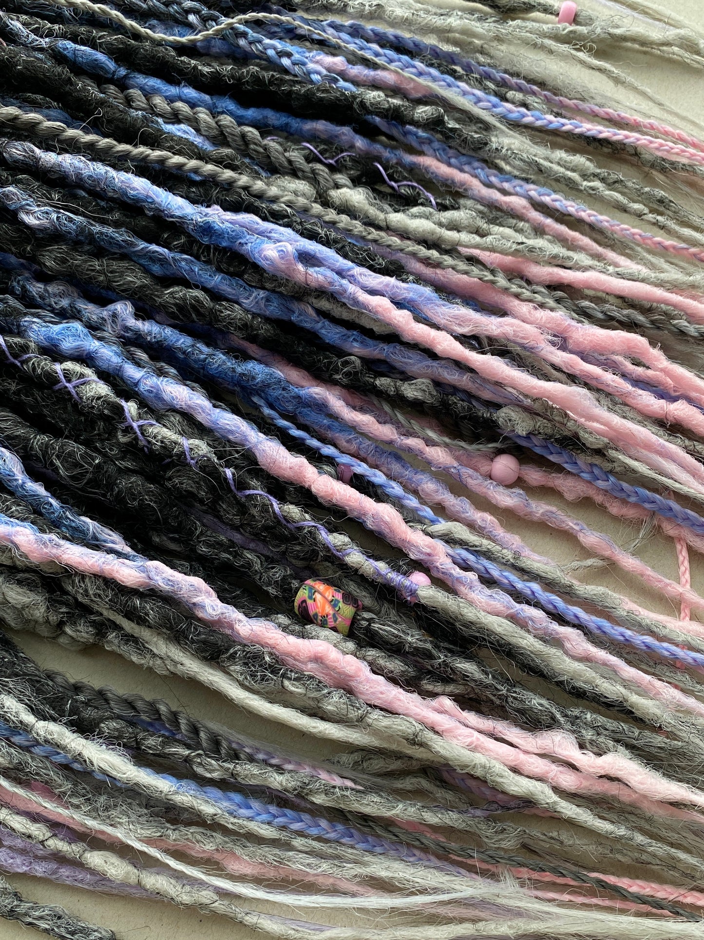 Twilight Ombre Dreadlocks – Black, Grey & Pastel Full Set Fantasy Hair Extensions