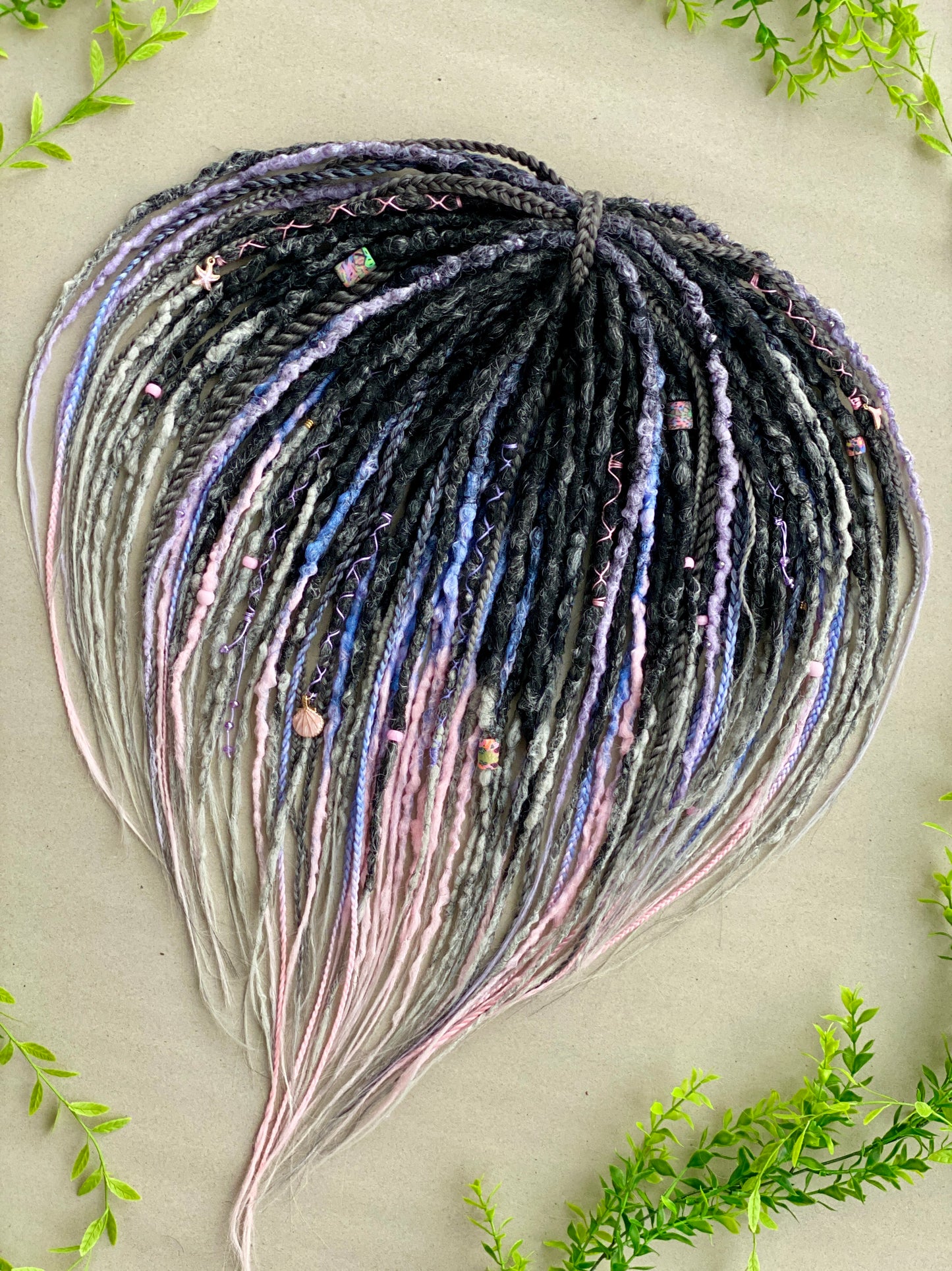 Twilight Ombre Dreadlocks – Black, Grey & Pastel Full Set Fantasy Hair Extensions