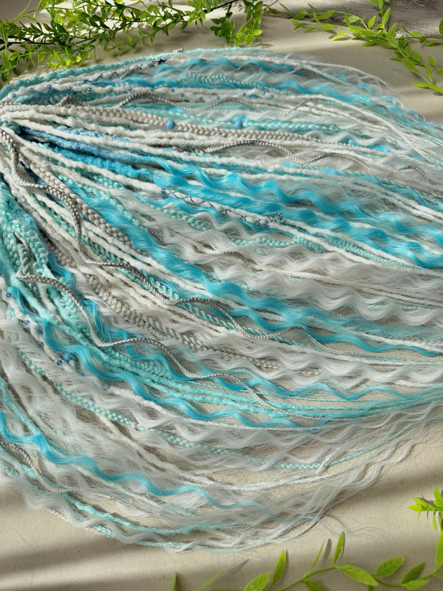 Snow Queen Dreadlocks – White, Ice Blue & Gray Full Set Fantasy Hair Extensions