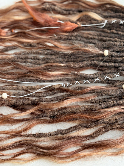 Brown Partial Dreadlock Set with Human Hair Ends | 26 DE Dreads for Undercut or Nape Install | Handmade Boho Dread Extensions | Ready to Ship
