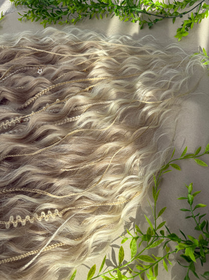 Blonde Dreadlock Set with Waves and Braids – Soft Boho Synthetic Hair Extensions