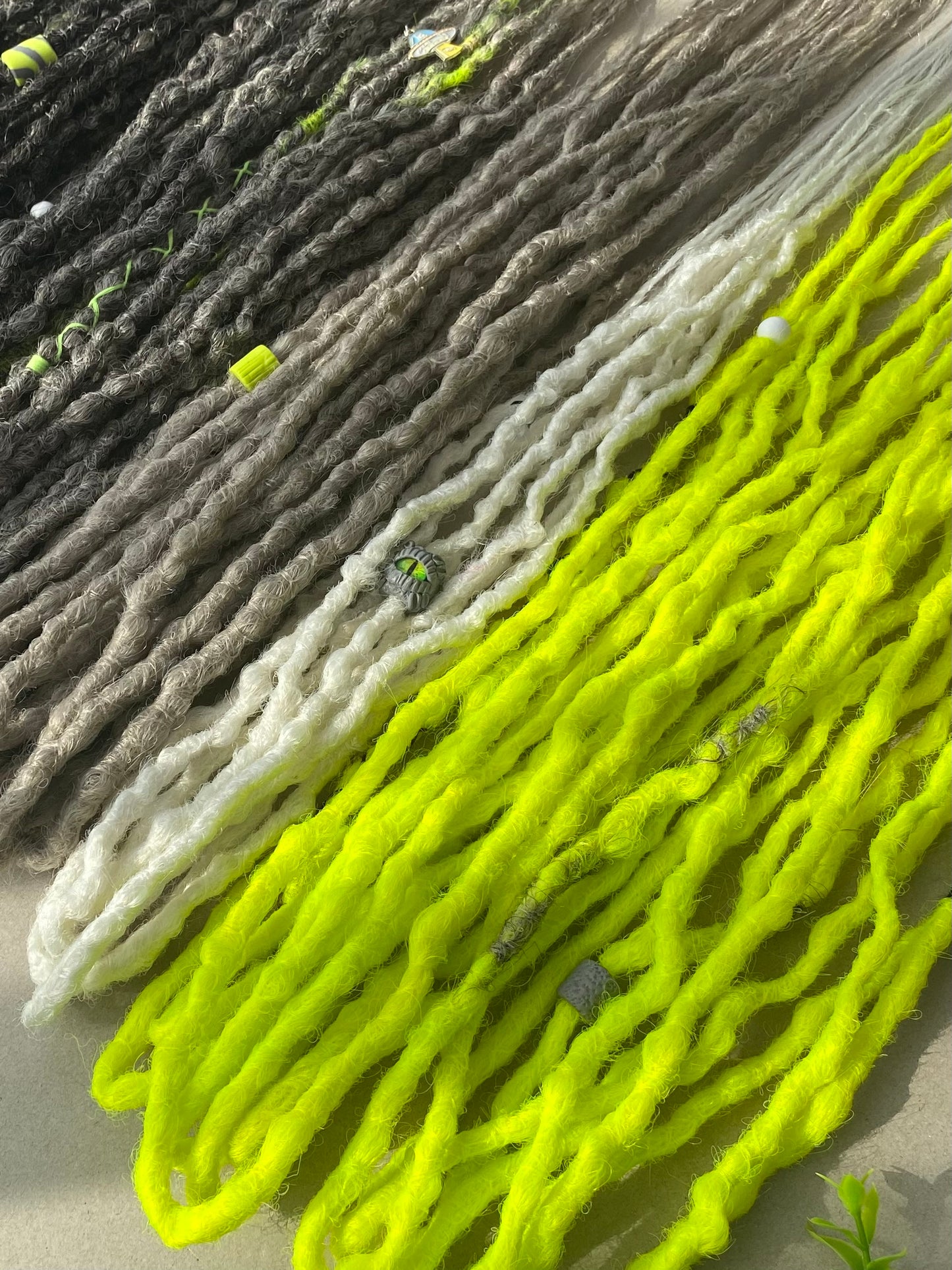Neon Yellow Dreadlocks – Cyber Fantasy Full Set with Gray & White Accents