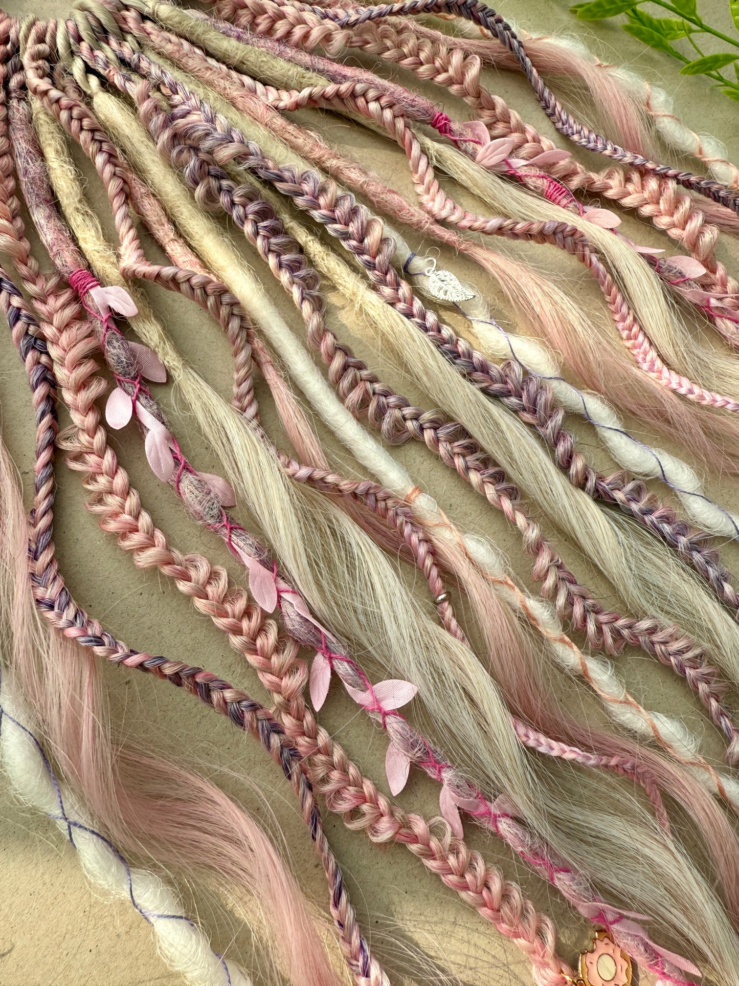 Pastel Dread Scrunchie – Pink Beige Hair Accessory, Boho Braids, Soft Fairy Hair Piece