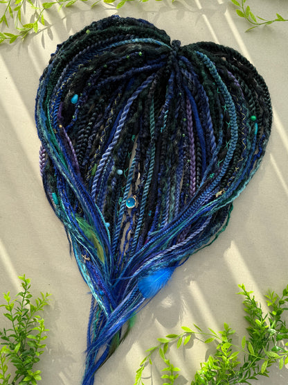 Blue Mermaid Dreadlocks – Teal & Sapphire Fantasy Hair Extensions (DE / SE)