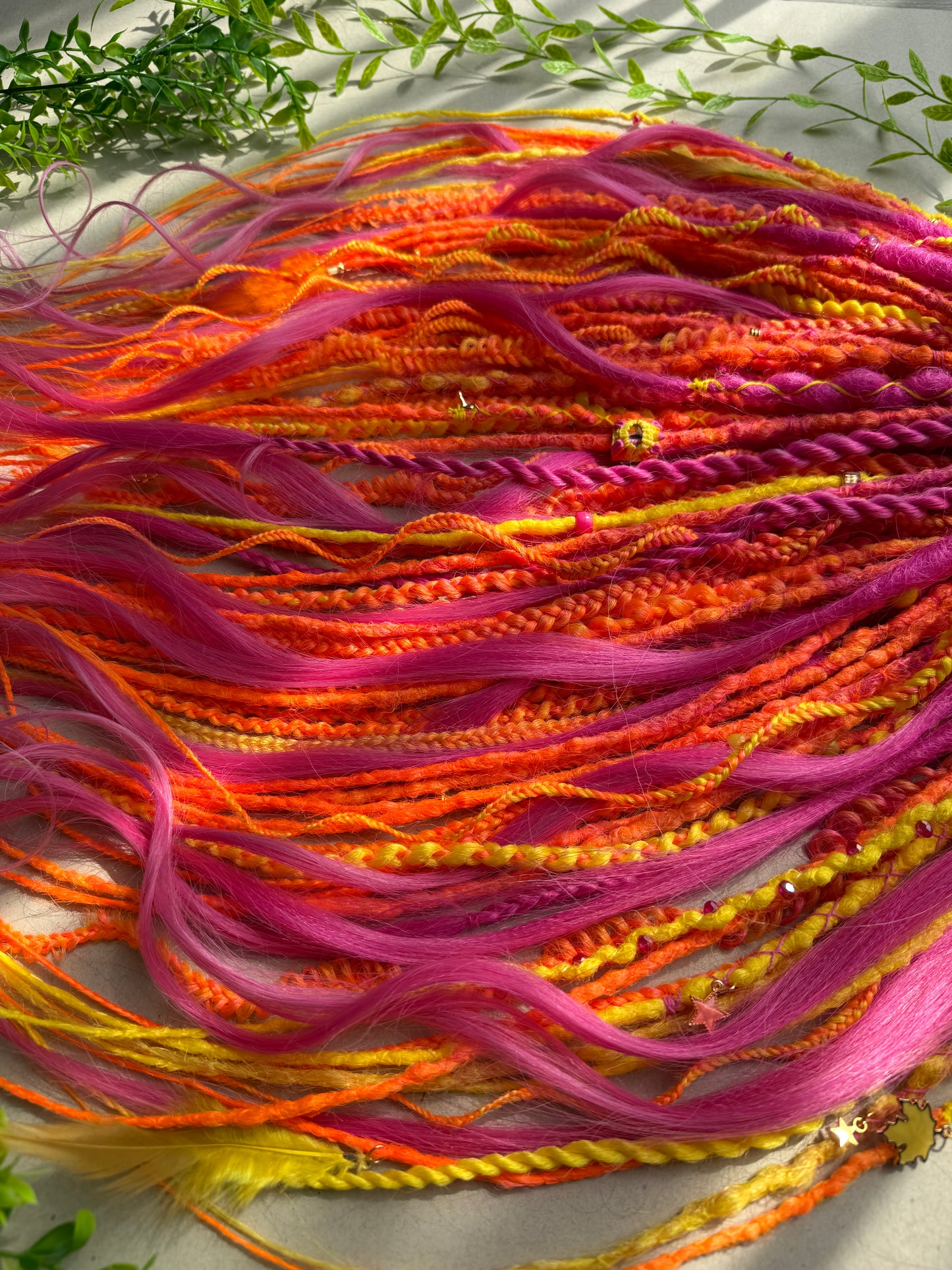 Bright Sunset Dreadlocks – Pink, Orange & Yellow Full Set Fantasy Hair Extensions
