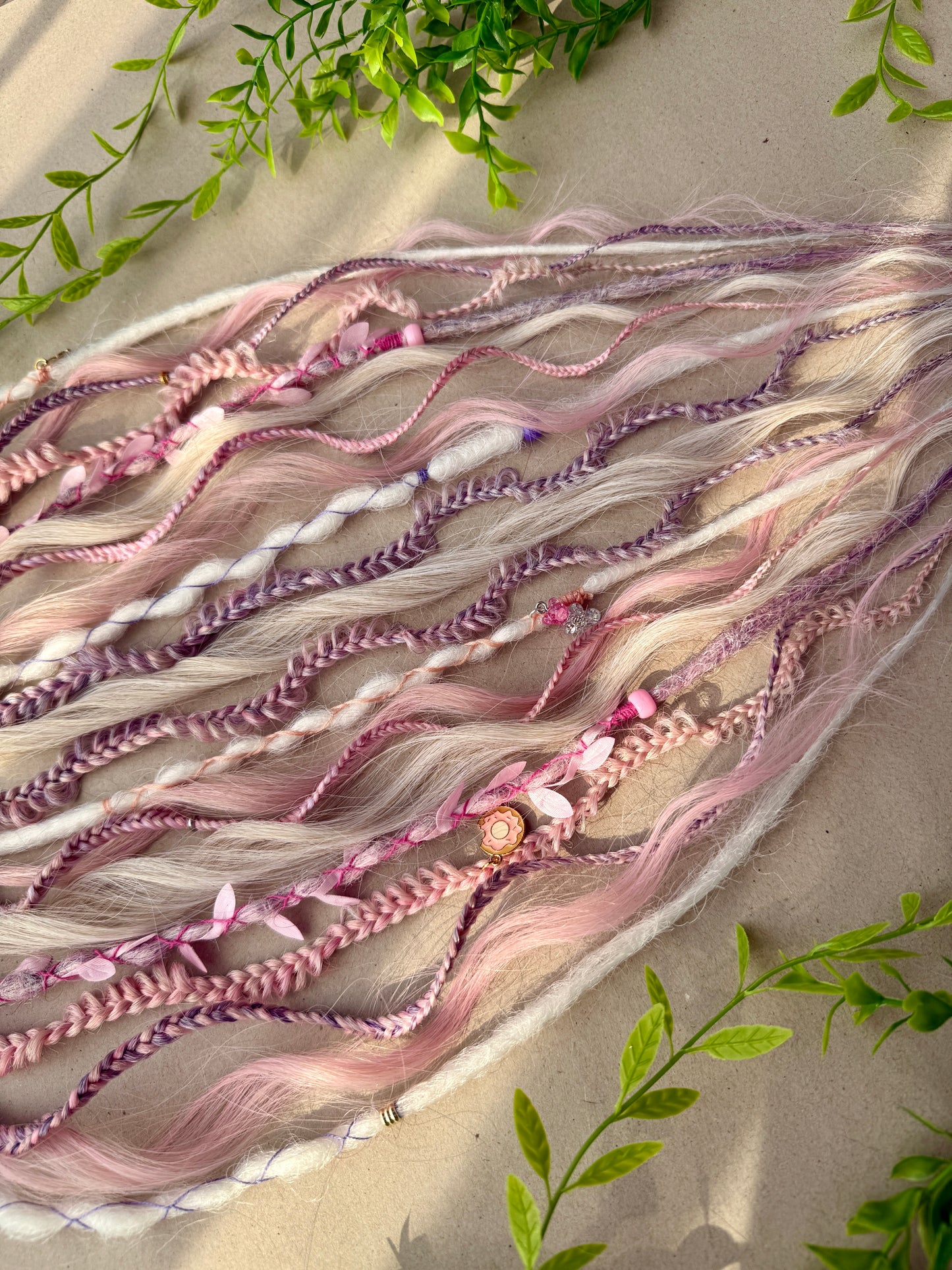 Pastel Dread Scrunchie – Pink Beige Hair Accessory, Boho Braids, Soft Fairy Hair Piece