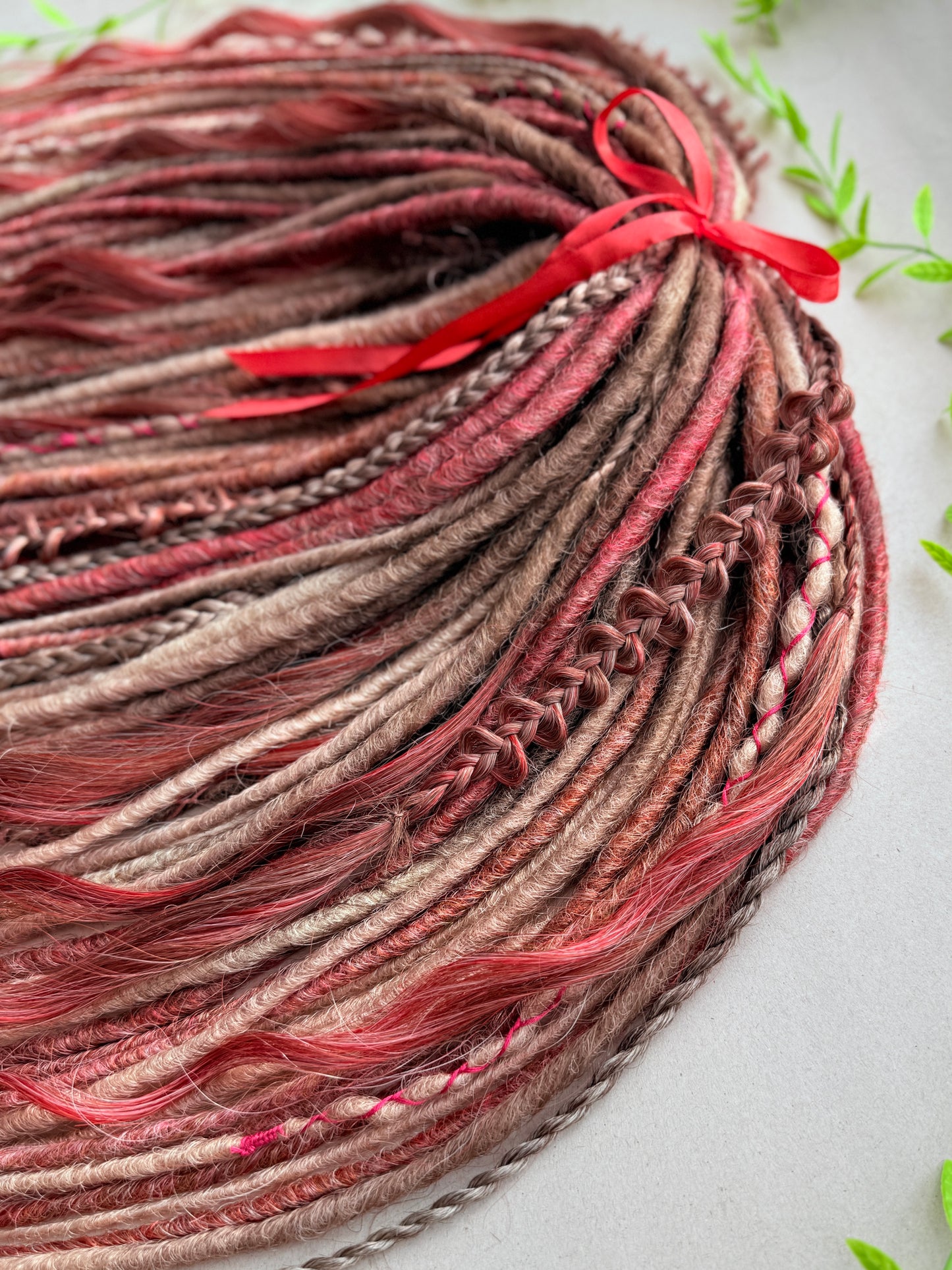 Handmade Blonde Dreadlock Set with Red Accents | Long Wavy DE Dreads 70–75 cm | Ready to Ship
