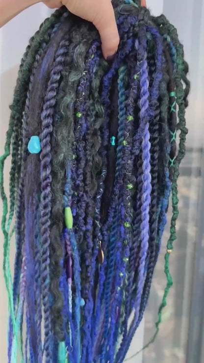 Blue Mermaid Dreadlocks – Teal & Sapphire Fantasy Hair Extensions (DE / SE)