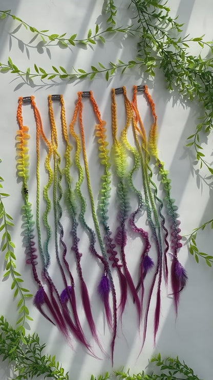Color Gradient Braided Hair Clips – 5 Piece Set, Bold Festival Hair Accessories