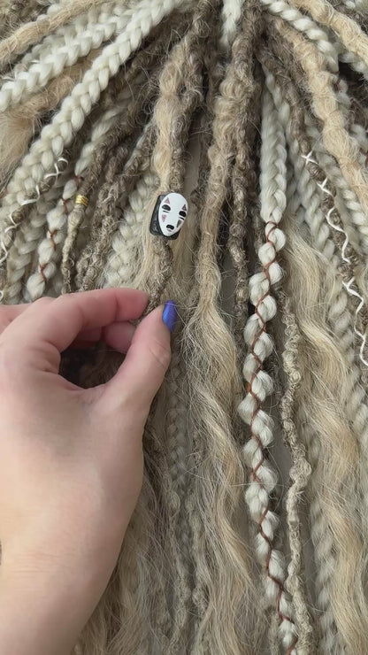 Ash Blonde Dreads — Ombre Synthetic Dreadlock Full Set with Braids & Curls | Boho Fairy Hair