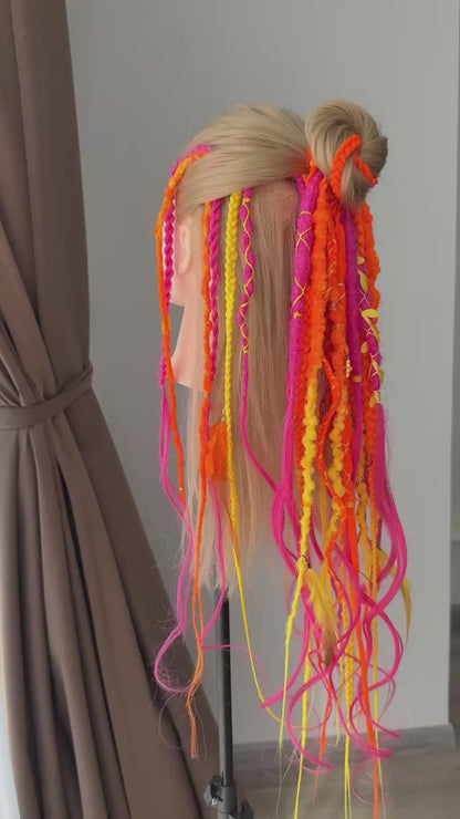 Neon Dread Hair Accessories Set – Scrunchie + 4 Clips, UV Reactive Festival Hair
