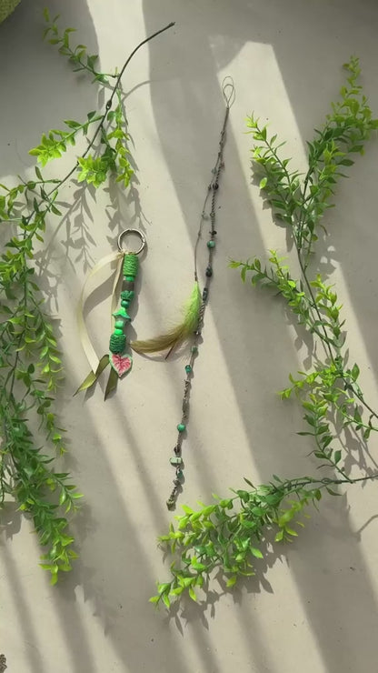 Forest Spirit Lula & Handmade Beaded Charm Set | Natural Stone Dread Wrap & Polymer Clay Dread Accessories