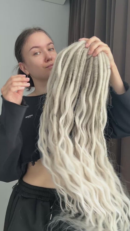 Blonde Ombre Dreadlocks with Curls – Cream & White Fantasy Hair Extensions (DE / SE)