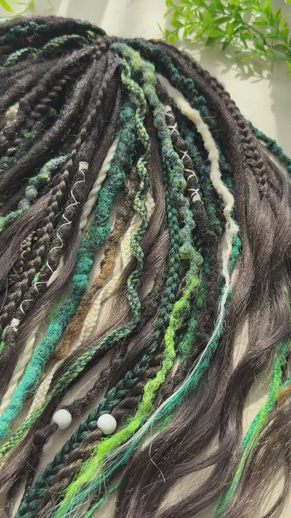 Woodland Fantasy Dreadlocks – Curly Braided Hair Extensions in Green & Earth Tones