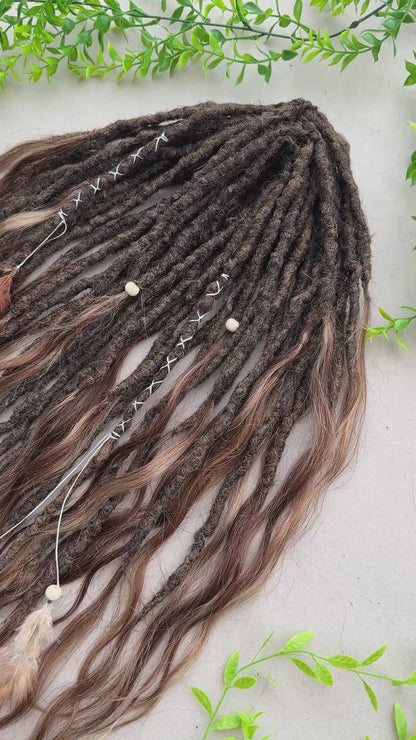 Brown Partial Dreadlock Set with Human Hair Ends | 26 DE Dreads for Undercut or Nape Install | Handmade Boho Dread Extensions | Ready to Ship