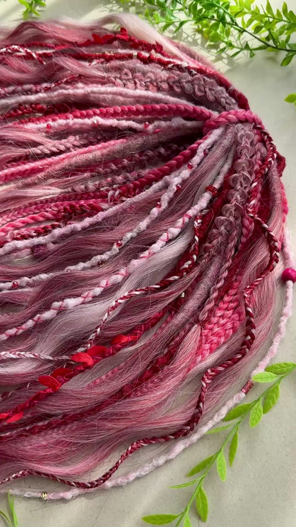 Berry Kiss Dreadlocks – Pink & Deep Red Curly Braided Fantasy Hair Extensions