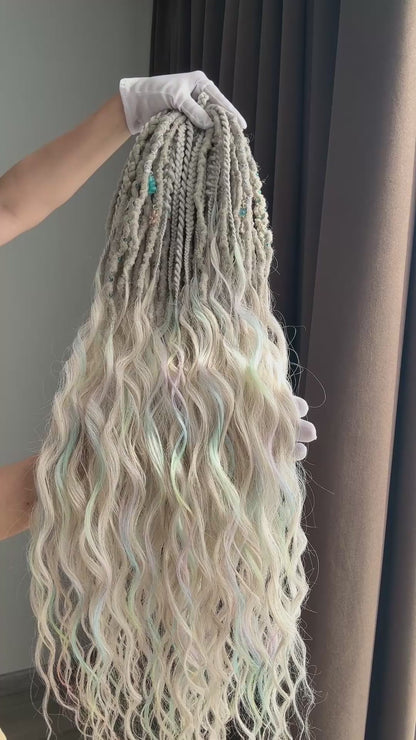 Prismborn Curls Dreadlocks – 90 cm Rainbow & Grey Extra Long Full Set | Collector’s Drop