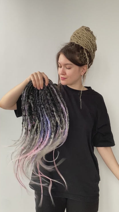 Twilight Ombre Dreadlocks – Black, Grey & Pastel Full Set Fantasy Hair Extensions