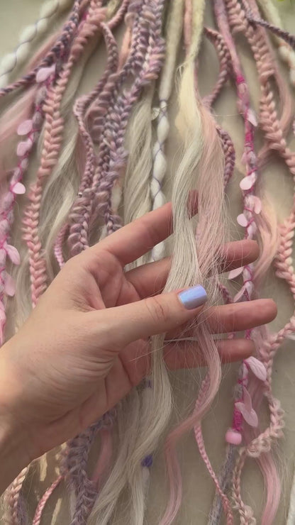 Pastel Dread Scrunchie – Pink Beige Hair Accessory, Boho Braids, Soft Fairy Hair Piece