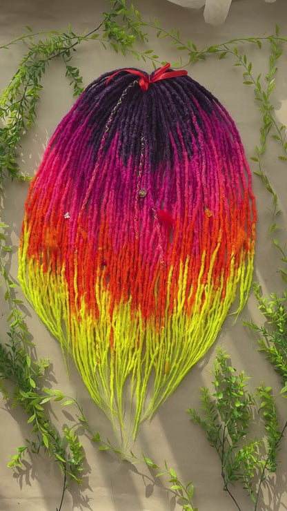 Rainbow Ombre DE Dreadlock Set – Purple Pink Orange Yellow Kanekalon Dread Extensions | 50 DE | 75 cm | Ready to Ship