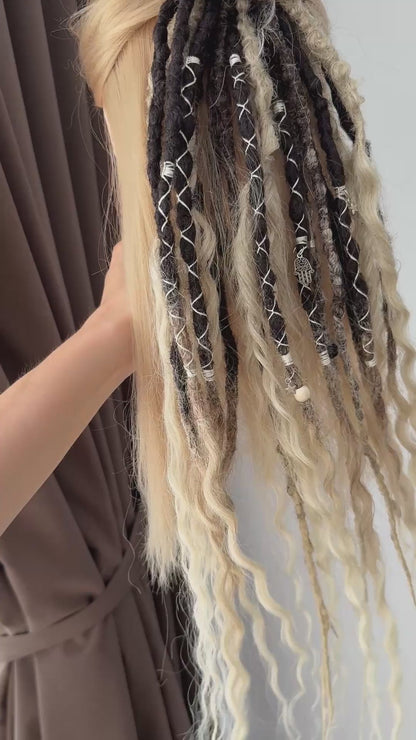 Blonde Brown Dread Scrunchie – Boho Hair Accessory, Wavy Dread Ponytail