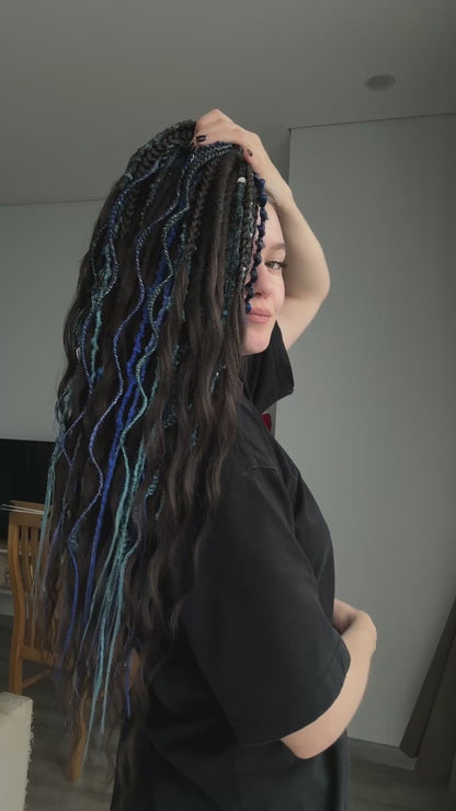 Blue Mermaid Dreadlocks – Teal & Sapphire Fantasy Hair Extensions (DE / SE)