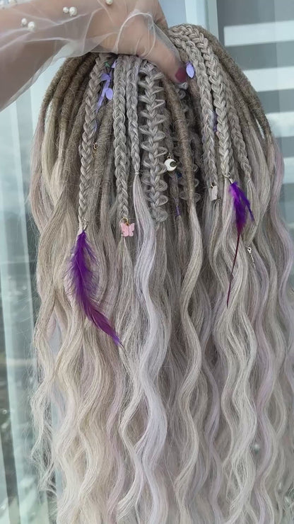 Moonlit Boho Dreadlocks – Blonde & Lavender Full Set Fantasy Hair Extensions