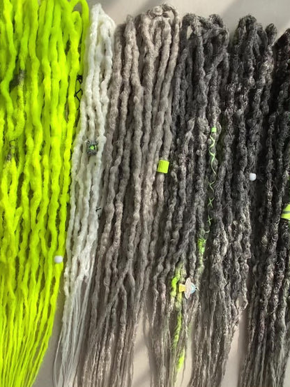 Neon Yellow Dreadlocks – Cyber Fantasy Full Set with Gray & White Accents