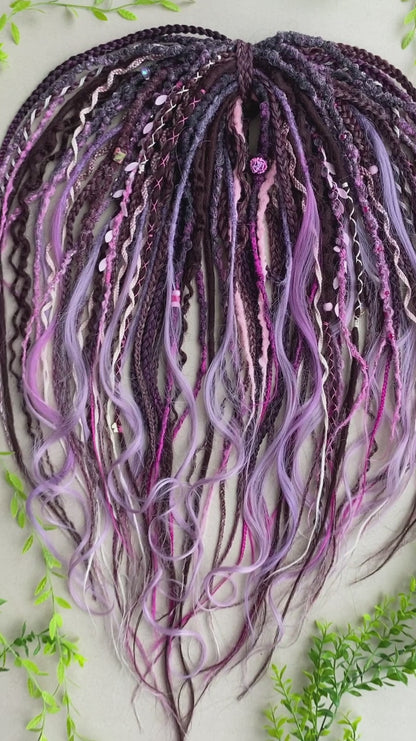 Witchy Purple & Pink Dreadlocks – Lavender Ombre Full Set Fantasy Hair Extensions