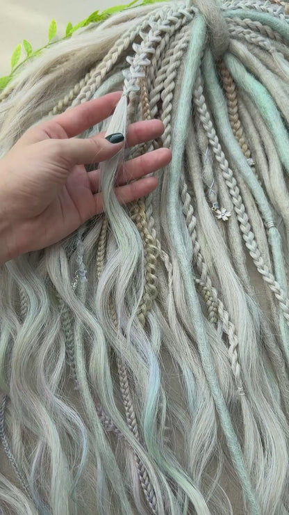 Pastel Rainbow Dreadlocks – Blonde, Mint & Lilac Full Set Fantasy Hair Extensions